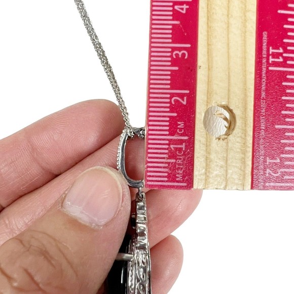 Sterling Silver 925 Black Onyx Cabochon Pendant Necklace Scroll Filigree New - Picture 11 of 13